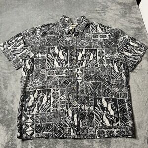 Vintage Cooke Street Black Hawaiian‎ Fish Print Tropical Shirt Mens Size Large